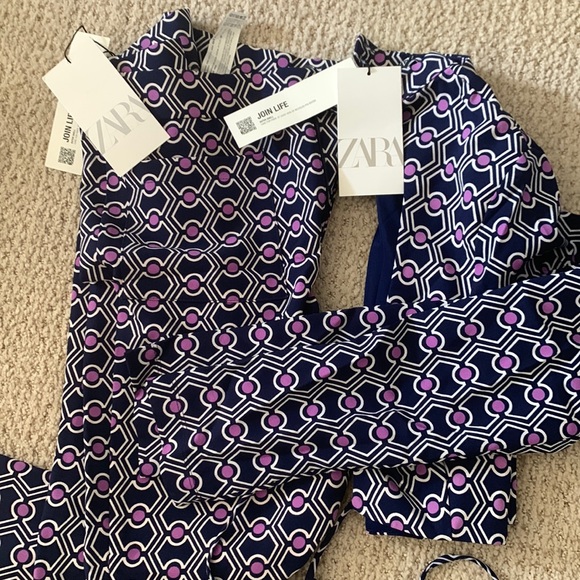 Zara Set Geometric Print Purple Retro Pants Open Back Top Bloggers Favorite - Picture 6 of 6